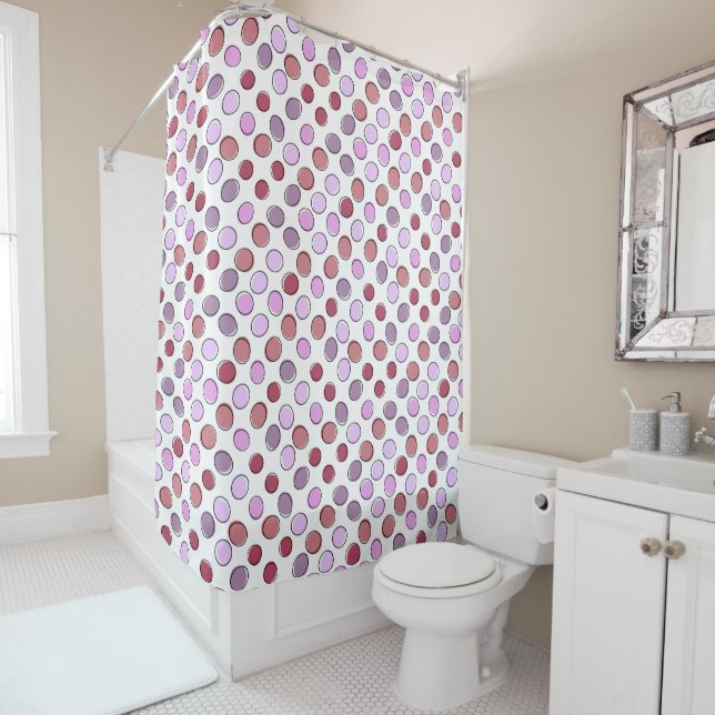 Rideaux De Douche Joli motif rose et violet tacheté (En situation)