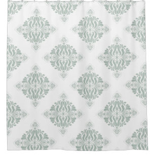Rideaux De Douche Joli motif victorien de l'art floral vert blanc