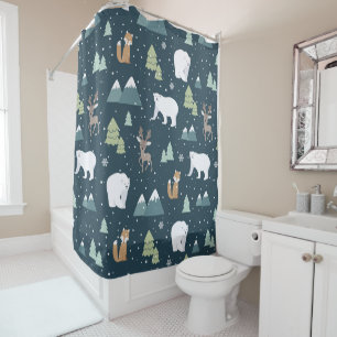Rideaux De Douche Joli Noël Animaux d'hiver Motif rustique