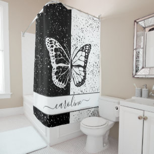 Rideaux De Douche Joli Papillon élégant Noir & Blanc Nom personnalis