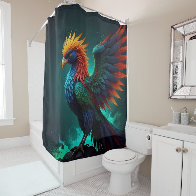 Rideaux De Douche Joli Phoenix de rouge et de bleu (En situation)
