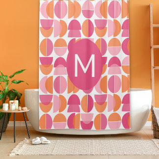 Rideaux De Douche Joli Rose Orange Mi-Siècle Moderne Monogramme