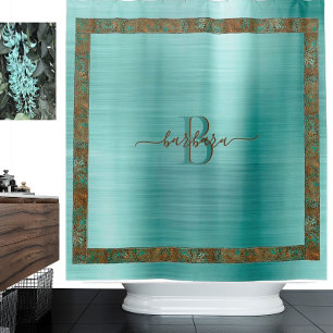 Rideaux De Douche Joli Turquoise avec une bordure unique Monogramme