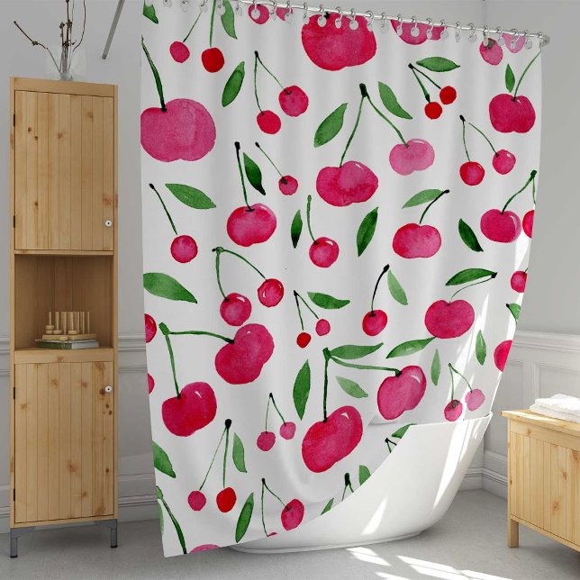 Rideaux De Douche Jolie aquarelle rouge cerises motif (Créateur téléchargé)