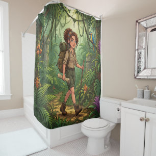 Rideaux De Douche Jolie exploratrice de dessin animé dans la jungle