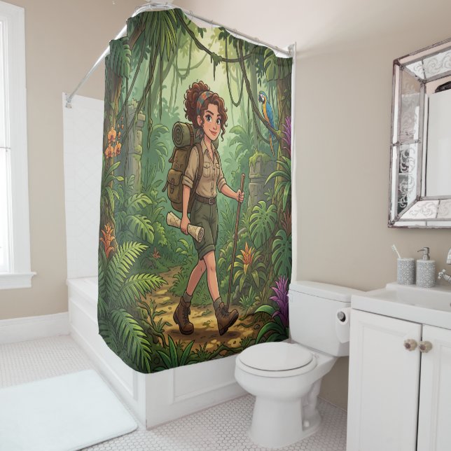 Rideaux De Douche Jolie exploratrice de dessin animé dans la jungle (En situation)