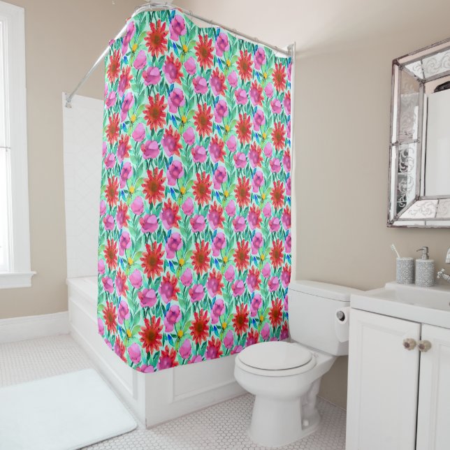 Rideaux De Douche Jolie fleur aquarelle  (En situation)
