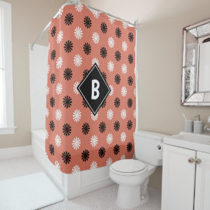 Rideaux De Douche Jolie initiale monogrammée florale rouge noir et b