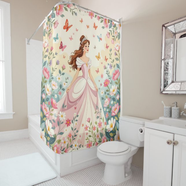 Rideaux De Douche Jolie princesse avec papillons (En situation)