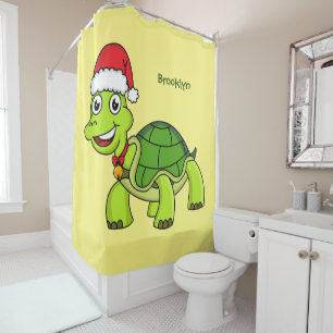 Rideaux De Douche Jolie tortue en chapeau de Père Noël