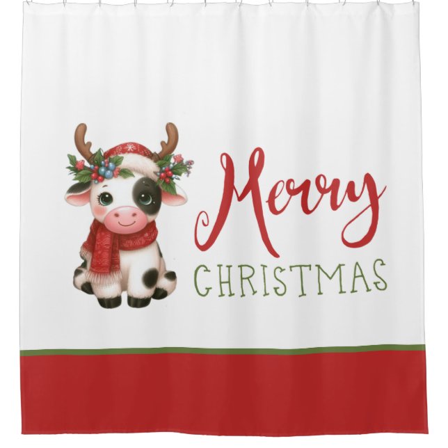 Rideaux De Douche Jolie vache de Noël mignonne (Devant)
