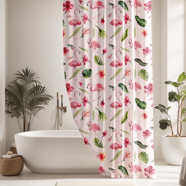 Rideaux De Douche Jolies fleurs et Flamant rose rose (Créateur téléchargé)