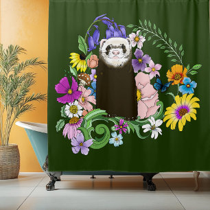 Rideaux De Douche Jolies fleurs sauvages de furet sableux en bois ve