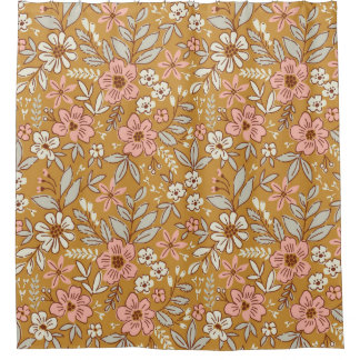 Rideaux De Douche Jolies fleurs sur or sans couture motif