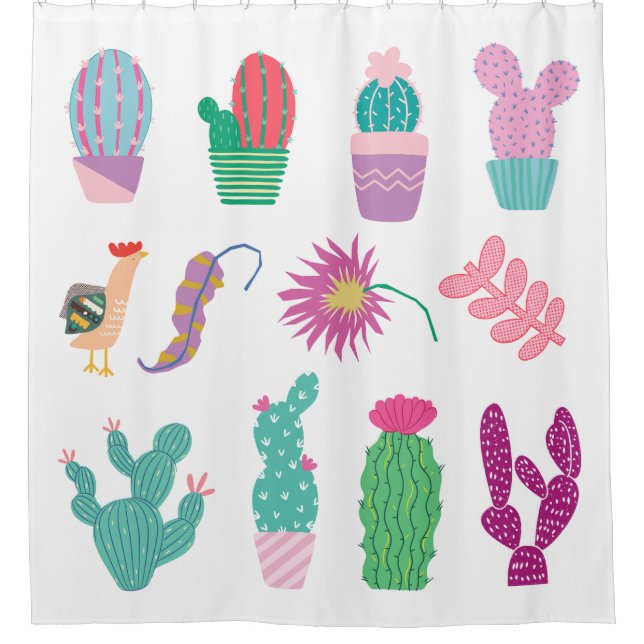 Rideaux De Douche Jolies illustrations motif cactus rose vert (Devant)