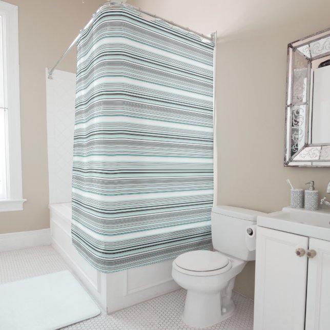 Rideaux De Douche Jolies rayures grises aqua (En situation)