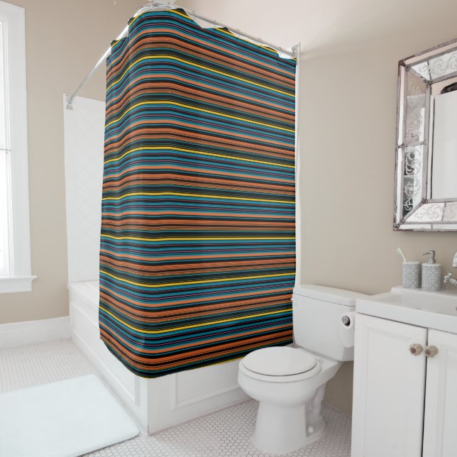 Rideaux De Douche Jolies rayures noir bleu (En situation)