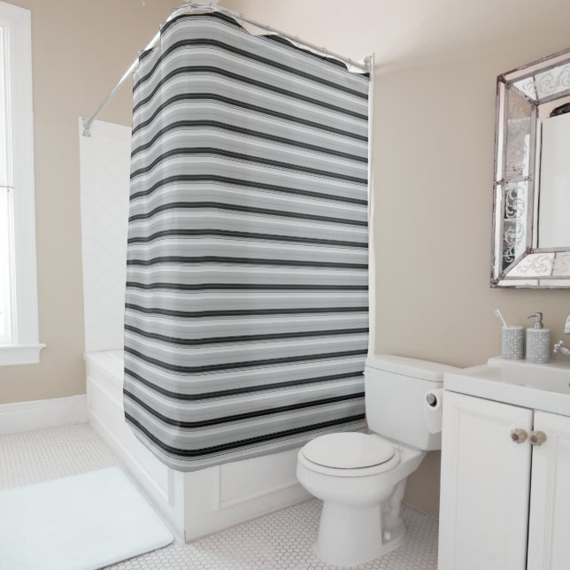 Rideaux De Douche Jolies rayures noir gris (En situation)