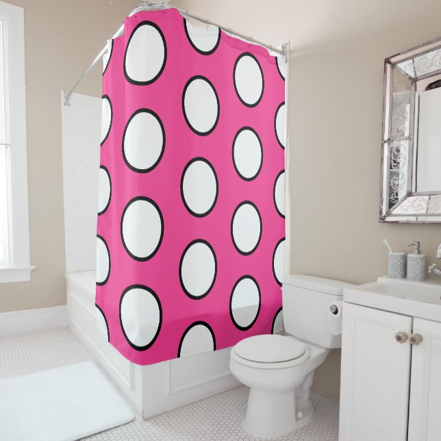 Rideaux De Douche Jolis Grands Points Blancs Amusants et Gras sur Fo (En situation)