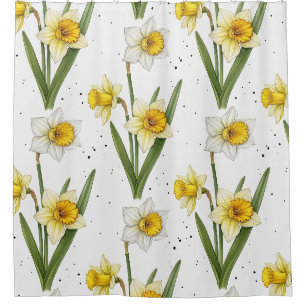 Rideaux De Douche Jonquille Florale de Printemps en Jaune et Vert 2
