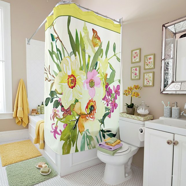 Rideaux De Douche Jonquilles aquarelle jaune (Créateur téléchargé)