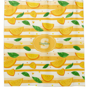 Rideaux De Douche Jouer Motif de tranche orange avec Feuilles verts