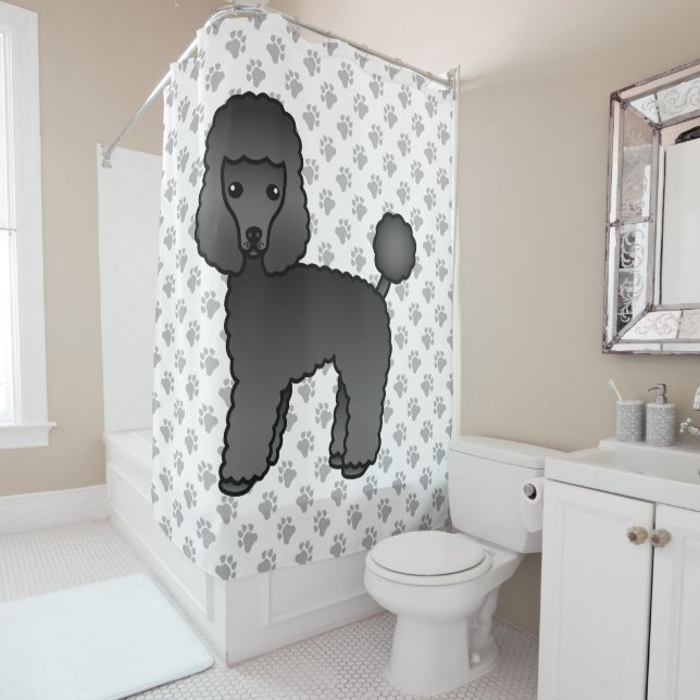 Rideaux De Douche Jouet noir Poodle mignon chien de dessin (En situation)