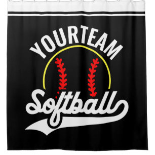 Rideaux De Douche Joueur de l'équipe de softball AJOUTER UN NOM Ligu