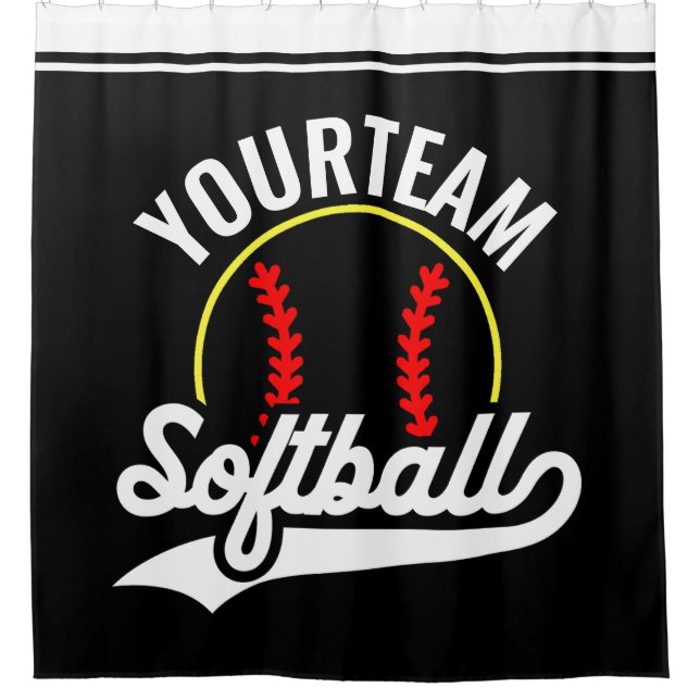 Rideaux De Douche Joueur de l'équipe de softball AJOUTER UN NOM Ligu (Devant)