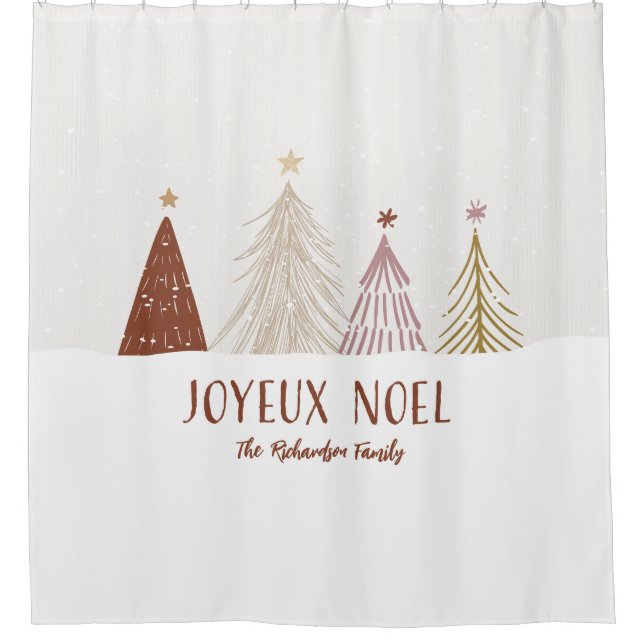 Rideaux De Douche Jouex Noel Vacances Joyeux Noël Arbres Famille (Devant)