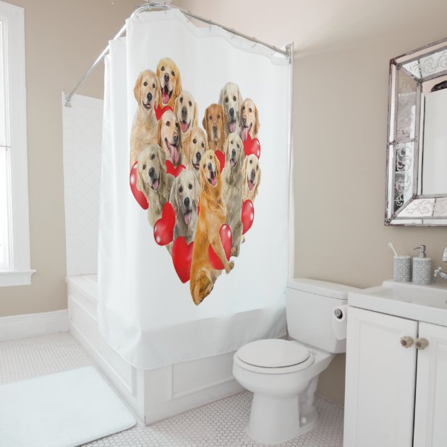 Rideaux De Douche Jour des Valentines Mignonnes Golden Retriever Chi (En situation)