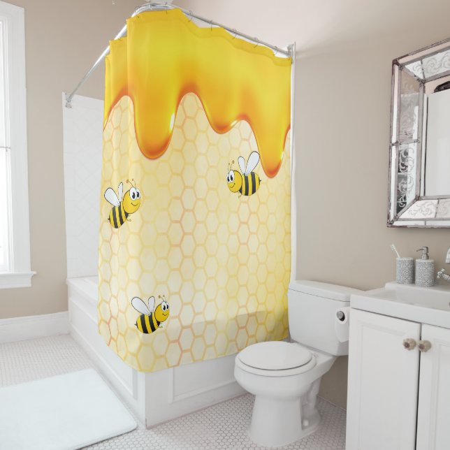 Rideaux De Douche Joyeuse bourde abeilles jaune miel goutte de miel (En situation)