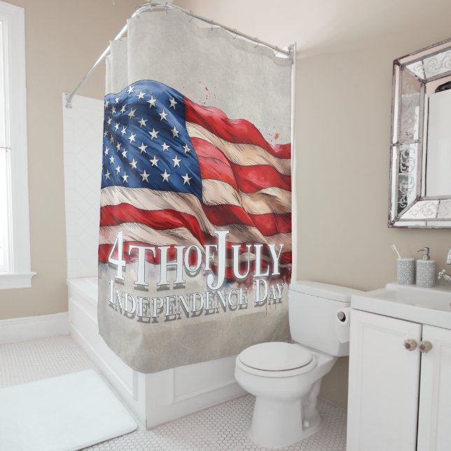 Rideaux De Douche Joyeux 4 juillet - Jour de l'Indépendance (En situation)