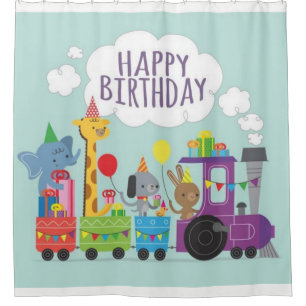 Rideaux De Douche Joyeux Anniversaire mignon train animal