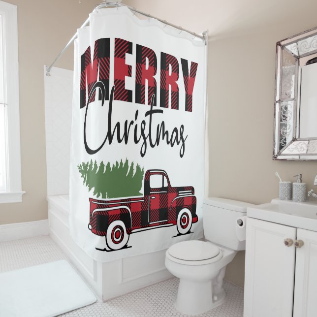 Rideaux De Douche Joyeux Camion Russe Plaid Noël (En situation)