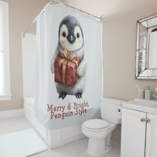 Rideaux De Douche Joyeux et brillant pingouin Noël