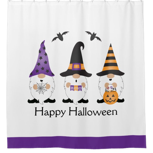 Rideaux De Douche Joyeux Gnomes d'Halloween violet orange (Devant)