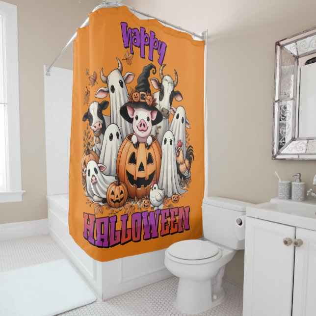 Rideaux De Douche Joyeux Halloween à la ferme (En situation)