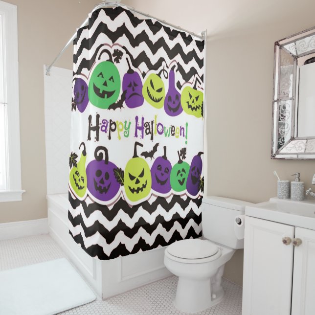 Rideaux De Douche Joyeux Halloween Citrouilles effrayantes (En situation)