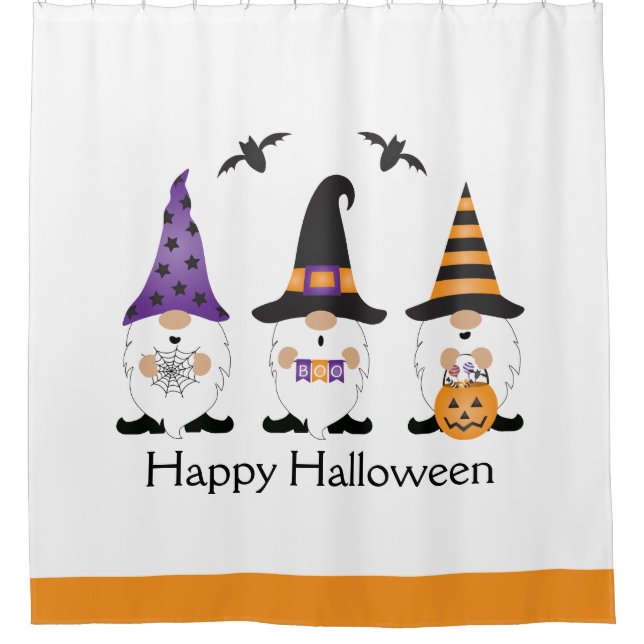 Rideaux De Douche Joyeux Halloween Gnomes Violet Orange (Devant)