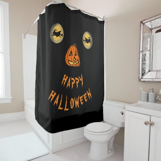 Rideaux De Douche Joyeux Halloween Yeux de cuisine et nez Citrouille (En situation)