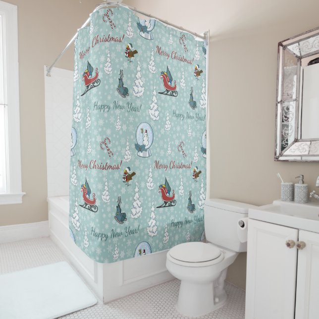 Rideaux De Douche Joyeux motif de Noël (En situation)