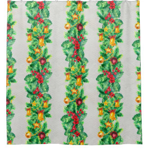 Rideaux De Douche Joyeux motif sans couture de Noël avec guirlandes.