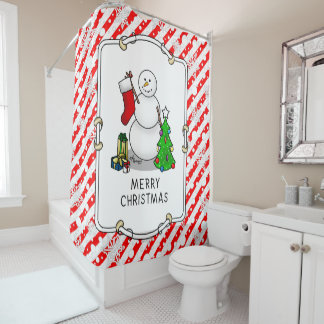 Rideaux De Douche Joyeux Noël 2 Arbre Stocker Snowman