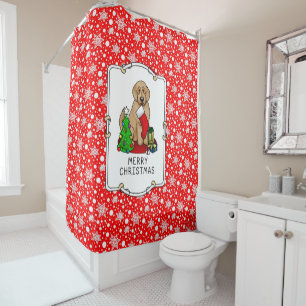 Rideaux De Douche Joyeux Noël 2 Goldendoodle (rouge doré) mignonne