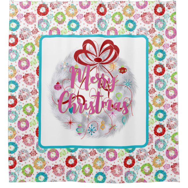 Rideaux De Douche Joyeux Noël Aluminium Wreath Noël Rétro (Devant)