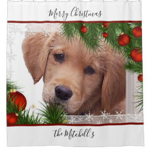 Rideaux De Douche Joyeux Noël de Golden Retriever - Mignon Chien