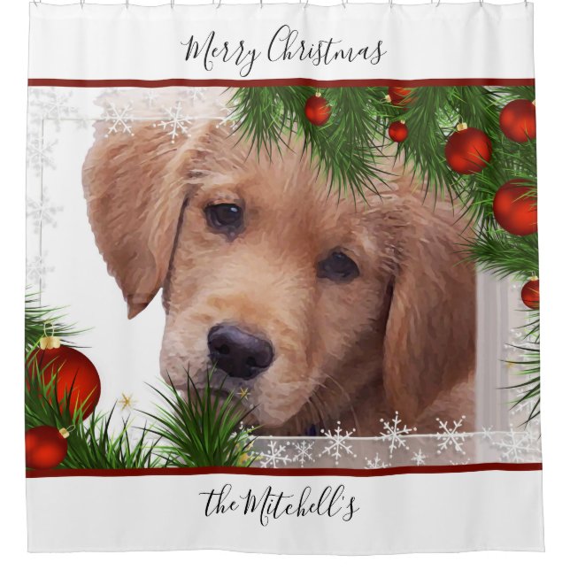 Rideaux De Douche Joyeux Noël de Golden Retriever - Mignon Chien (Devant)