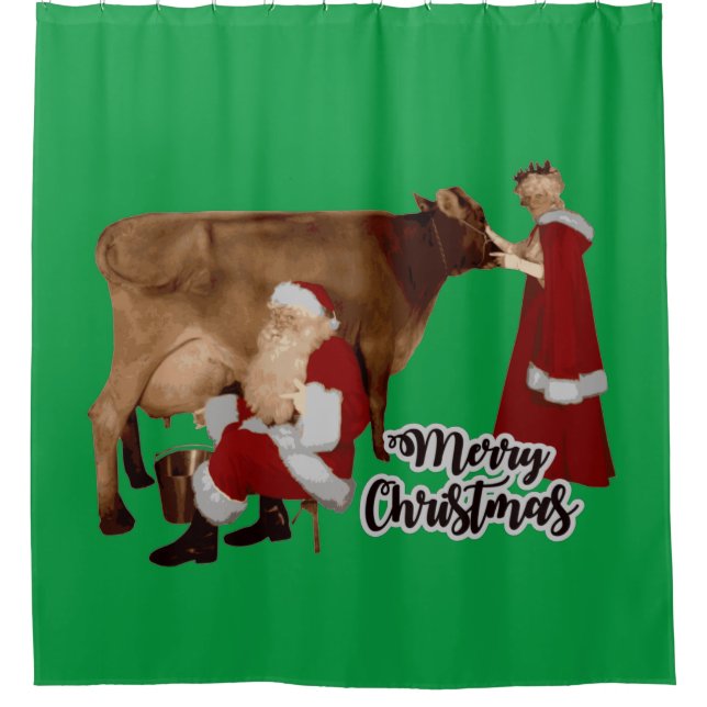 Rideaux De Douche joyeux Noël père Noël mme claus cow (Devant)