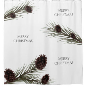 Rideaux De Douche Joyeux Noël Pine Cônes Branches Blanches